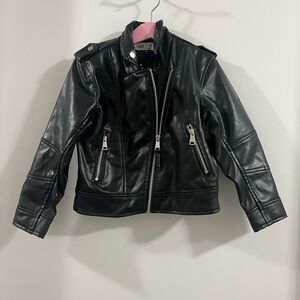 H&M Kids Black Faux Leather Moto Jacket with Zip Pockets